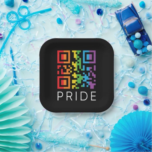 Pride regenboog QR-code LGBTQIA+ Papieren Bordje (Feest)