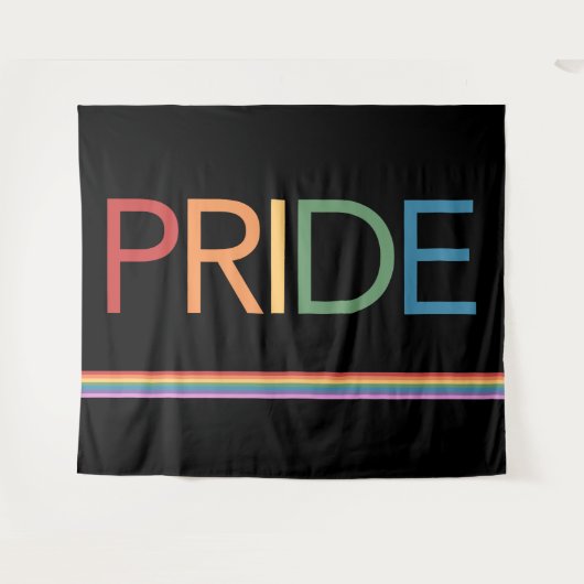 PRIDE Regenboog Zwarte Wandtapijt Wandkleed (Voorkant (horizontaal))