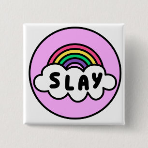 Pride- regenboogkleur met wolken. vierkante button 5,1 cm