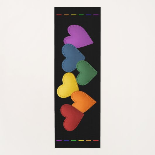 PRIDE Regenboogkleuren gestikte harten Yogamat (Voorkant)