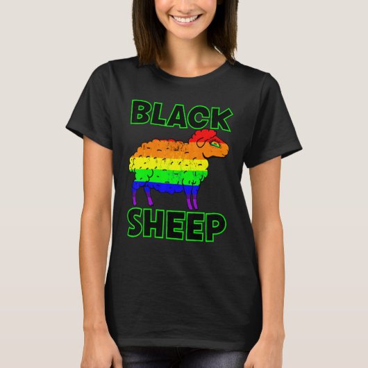 Pride regenboogkleurige zwarte schapen met zwarte  t-shirt (Voorkant)