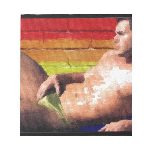 PRIDE Rooftop Hunk - origineel schilderij Notitieblok (Voorkant)