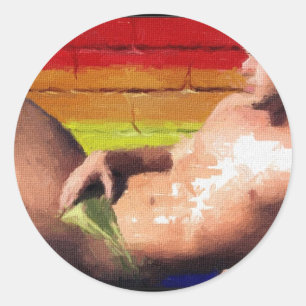 PRIDE Rooftop Hunk - origineel schilderij Ronde Sticker