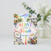 Pride Serveer Met Pride Regenboog Tennis Briefkaart (Staand voorkant)