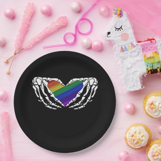 Pride - Skeleton Hands Holding Heart Classic Papieren Bordje (Feest)