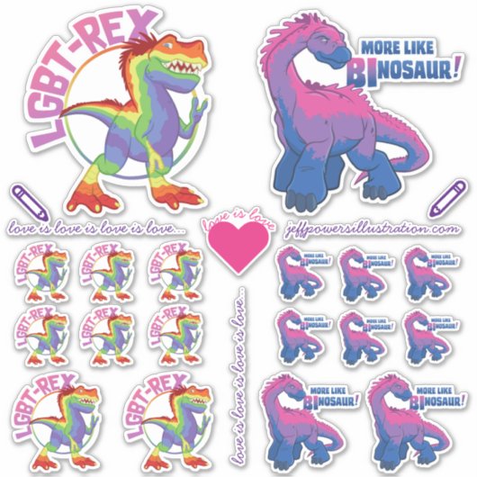 Pride Sticker Assortiment met Dinosaurussen! (Voorkant)