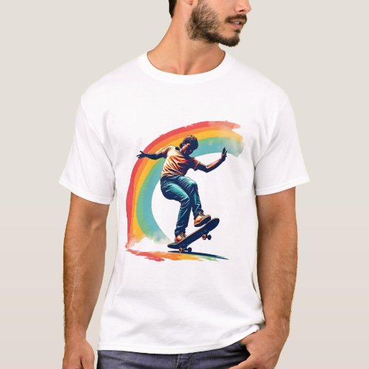 Pride T-shirt - Rainbow Skateboarder (Voorkant)