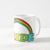Pride tekst en regenboog koffiemok (Voorkant rechts)