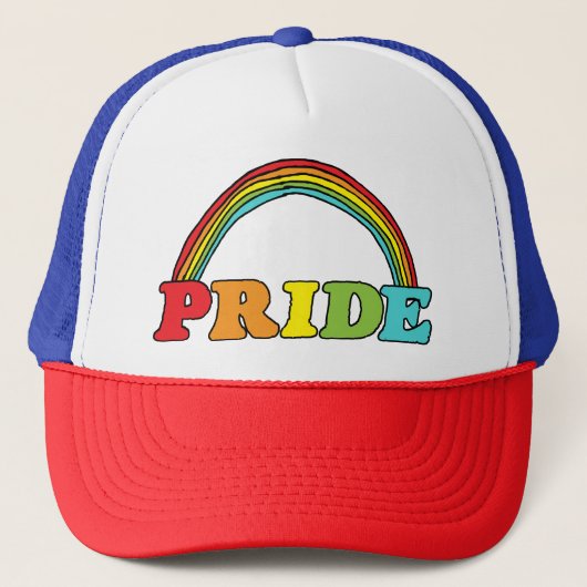 Pride tekst en regenboog trucker pet (Voorkant)
