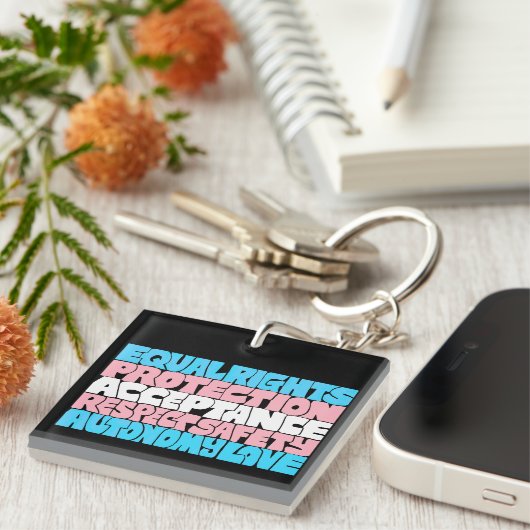 PRIDE Trans rechten woord art vlag LGBT offerte gi Sleutelhanger (Voorkant Rechts)