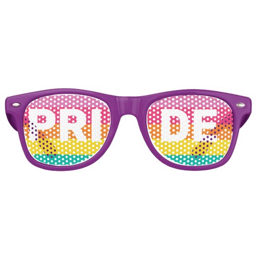 Pride Typografie & Rainbow Stripe Design Retro Zonnebril (Voorkant)