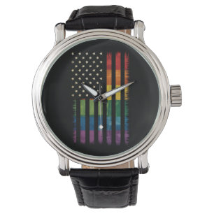 Pride USA America Distressed Rainbow Flag LGBTQ Horloge