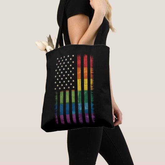 Pride USA America Distressed Rainbow Flag LGBTQ Tote Bag (Dichtbij)