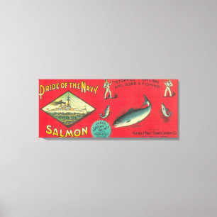 Pride van de zalm van de marine kan label geven canvas afdruk