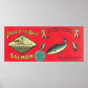 Pride van de zalm van de marine kan label geven poster