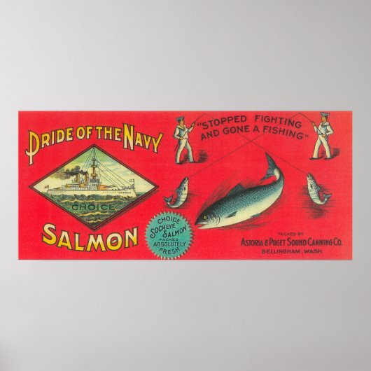 Pride van de zalm van de marine kan label geven poster (Voorkant)