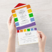 Pride vlag streept homoseksuele, lesbische bruilof all in one uitnodiging (Afscheurbaar)