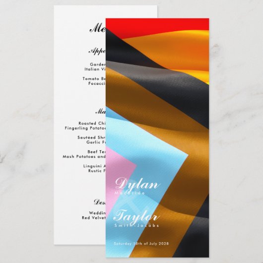 Pride-vlag typografie huwelijksdiner menu (Voorkant / Achterkant)