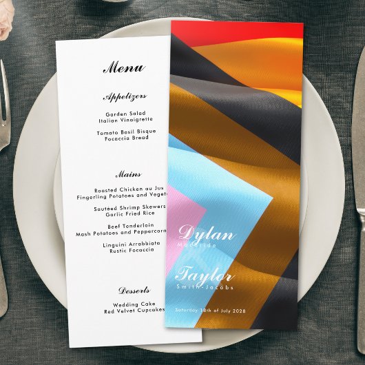 Pride-vlag typografie trouwfeest wit diner menu