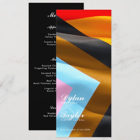 Pride-vlag typografie Zwarte huwelijksdiner Menu (Voorkant / Achterkant)