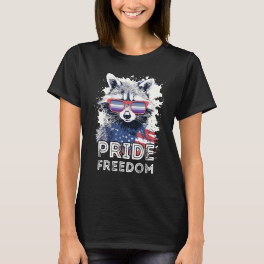 Pride Vrijheid Raccoon Butch Lesbische Zonnebril F T-shirt (Voorkant)