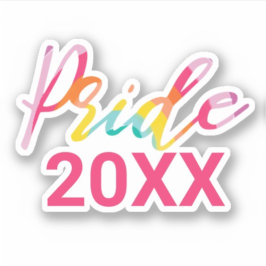Pride Waterverf regenboogscript met aangepast jaar Sticker (Voorkant)