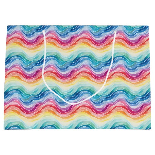 Pride Wavy Rainbow Stripes Pattern Groot Cadeauzakje (Voorkant)