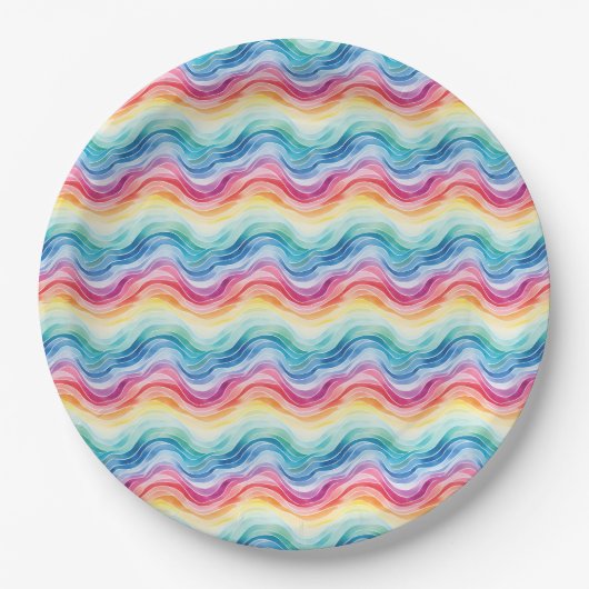Pride Wavy Rainbow Stripes Pattern Summer Papieren Bordje (Voorkant)