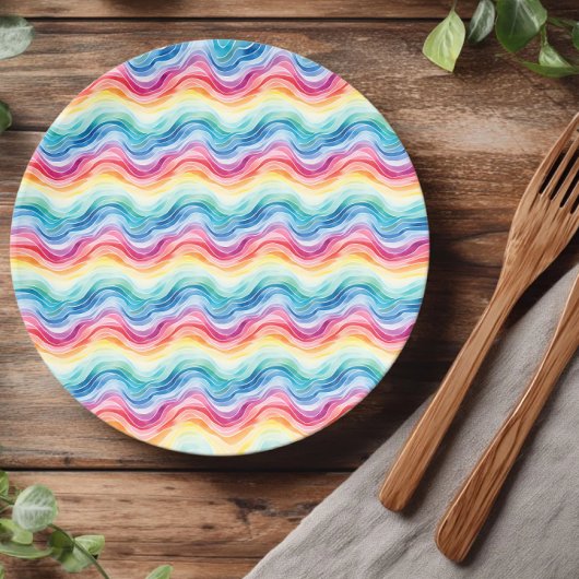 Pride Wavy Rainbow Stripes Pattern Summer Papieren Bordje