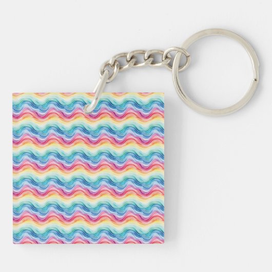Pride Wavy Rainbow Stripes Pattern Two-sided Sleutelhanger (Achterkant)