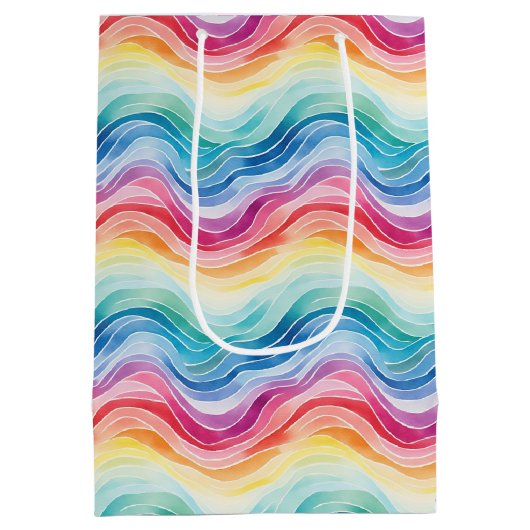 Pride Wavy Rainbow Stripes Pattern Wine, Small, Medium Cadeauzakje (Achterkant)
