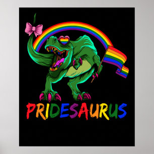 Pridesaurus Pride Gay T-Rex Dino Regenboog Poster