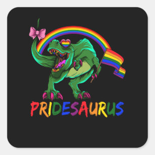 Pridesaurus Pride Gay T-Rex Dino Regenboog Vierkante Sticker