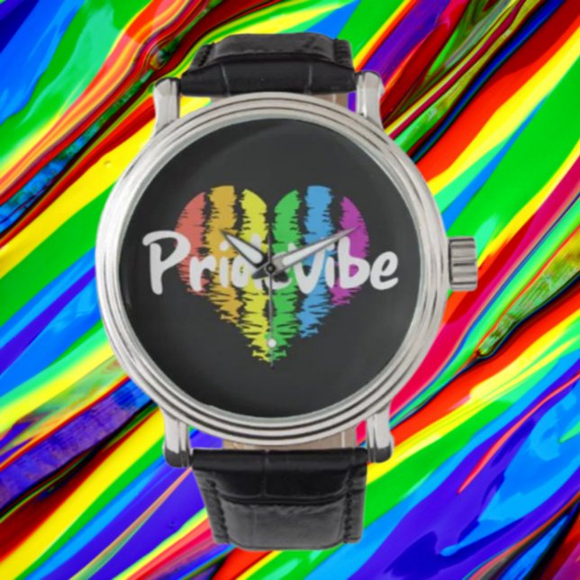 PrideVibe Hart Logo Zwarte Leren Band Horloge (Creator heeft geüpload)