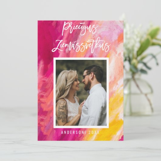 Priecigus Ziemassvetkus Letse foto gepeld (Staand voorkant)