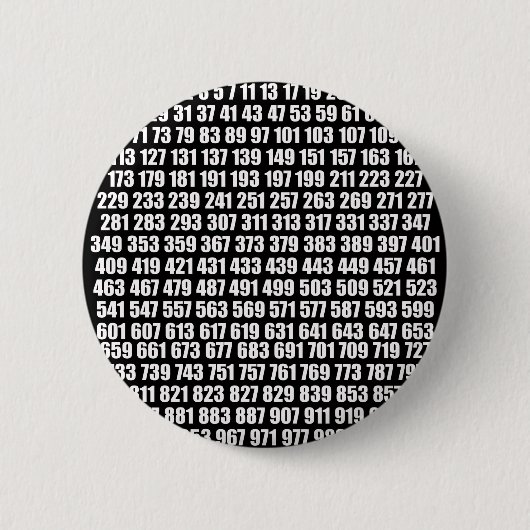Priemgetallen wit op zwart ronde button 5,7 cm (Voorkant)