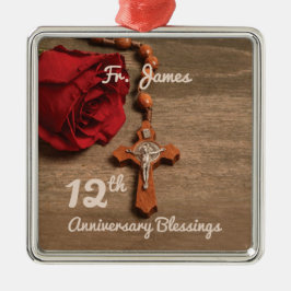 Priest 12th Ordination Jubileum Roos and Rosary Metalen Ornament