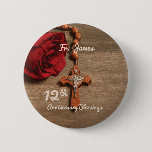 Priest 12th Ordination Jubileum Roos and Rosary Ronde Button 5,7 Cm