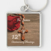 Priest 12th Ordination Jubileum Roos and Rosary Sleutelhanger (Voorkant)