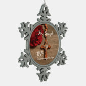 Priest 15th Ordination Jubileum Roos and Rosary Tin Sneeuwvlok Ornament (Links)