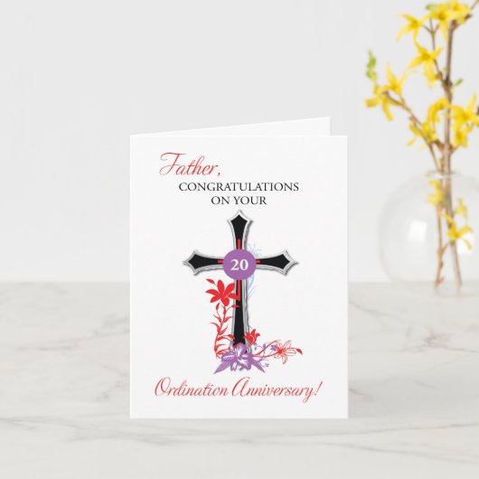 Priest 20th Ordination Jubileum Black Cross Kaart (Gele Bloem)