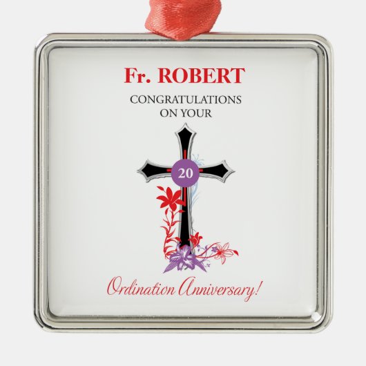 Priest 20th Ordination Jubileum Black Cross Metalen Ornament (Voorkant)