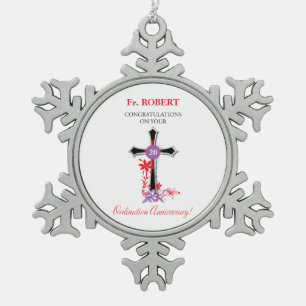 Priest 20th Ordination Jubileum Black Cross Tin Sneeuwvlok Ornament