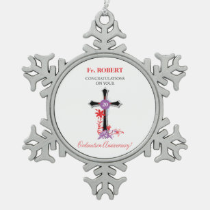 Priest 20th Ordination Jubileum Black Cross Tin Sneeuwvlok Ornament