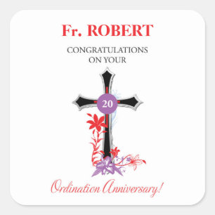 Priest 20th Ordination Jubileum Black Cross Vierkante Sticker