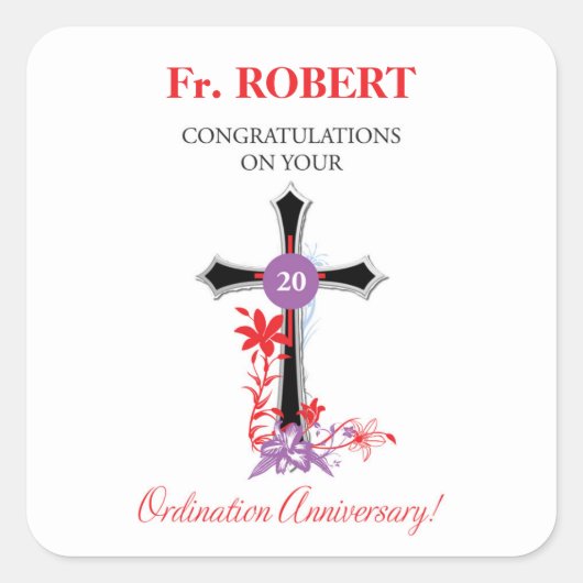 Priest 20th Ordination Jubileum Black Cross Vierkante Sticker (Voorkant)