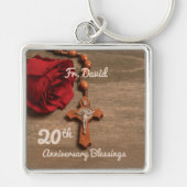 Priest 20th Ordination Jubileum Roos and Rosary Sleutelhanger (Voorkant)
