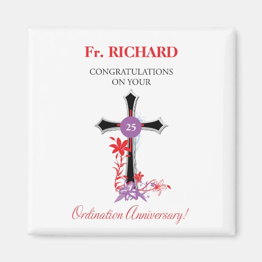 Priest 25th Ordination Jubileum Black Cross Magneet (Voorkant)