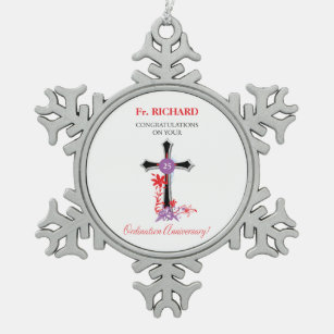 Priest 25th Ordination Jubileum Black Cross Tin Sneeuwvlok Ornament