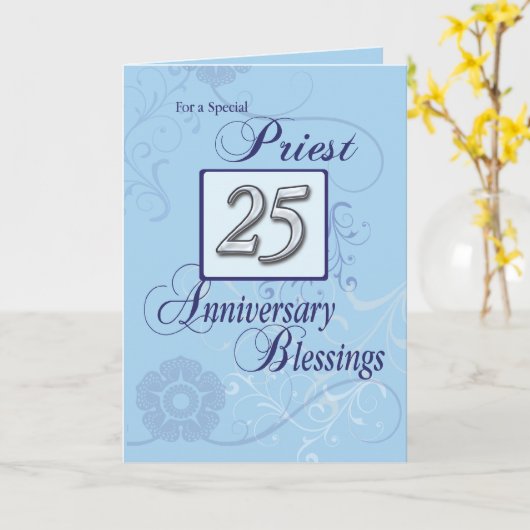 Priest 25th Ordination Jubileum Blue, Silver Kaart (Gele Bloem)
